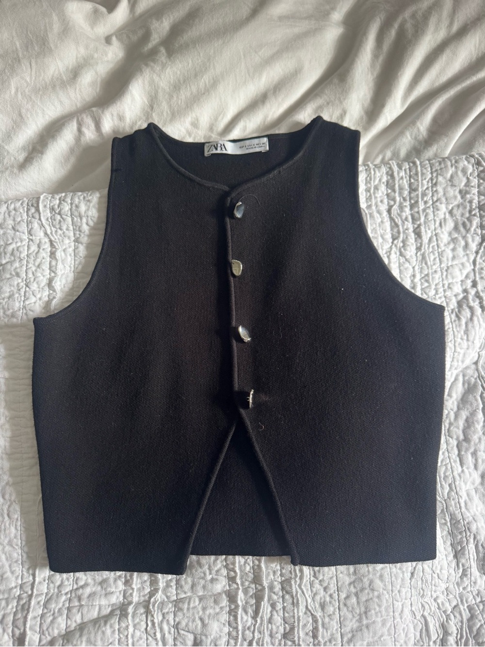 ZARA Black Knit Button-Up Vest with Metallic Buttons